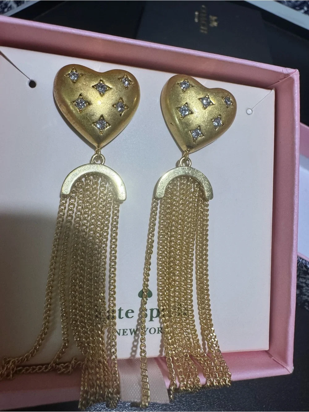 kate spade Gold Heart Tassel Drop Earrings